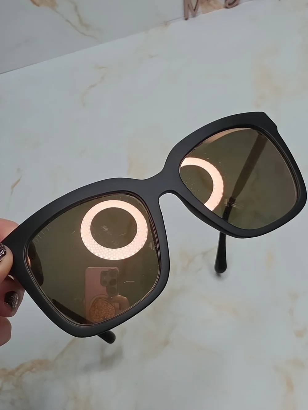 Diff Hailey Mate Black Frame Sunglasses Mirror Pink Gold Lenses